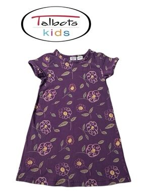TALBOTS Kids Purple Floral Short Sleeve Knit A-line Dress Stretch Kid Girl 5
